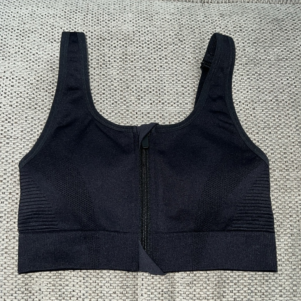all in motion Black Front-Zip Sports Bra
